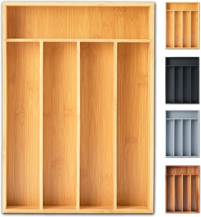 Silverware Organizer, 10 Inch Utensil Organizer Kitchen Drawer Organizer Bamboo by Sunbreath