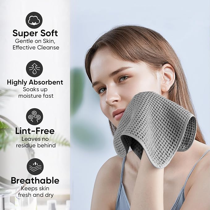 Microfiber Waffle Face Towels, 2 Pieces, Fast Drying, Lint Free - Image 4