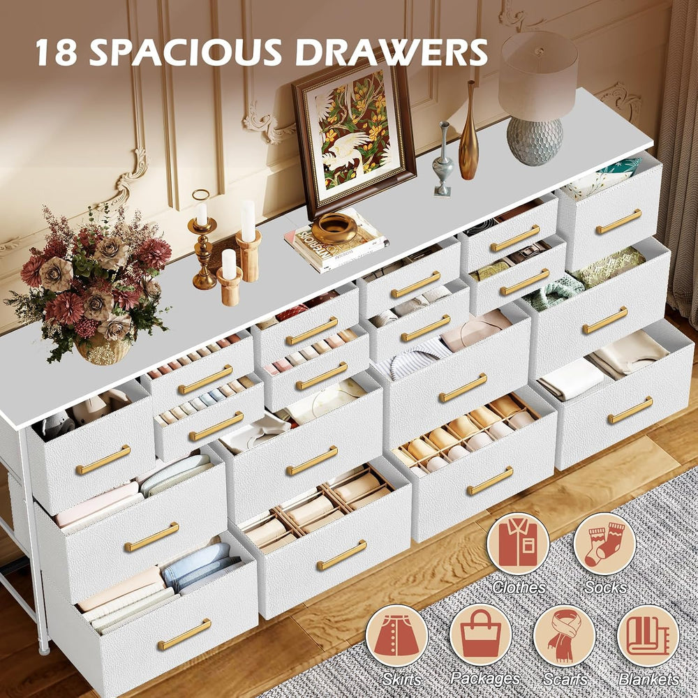 VASICAR 74.8 Inch Wide TV Stand, Dressers for Bedroom with Fabric Drawers
