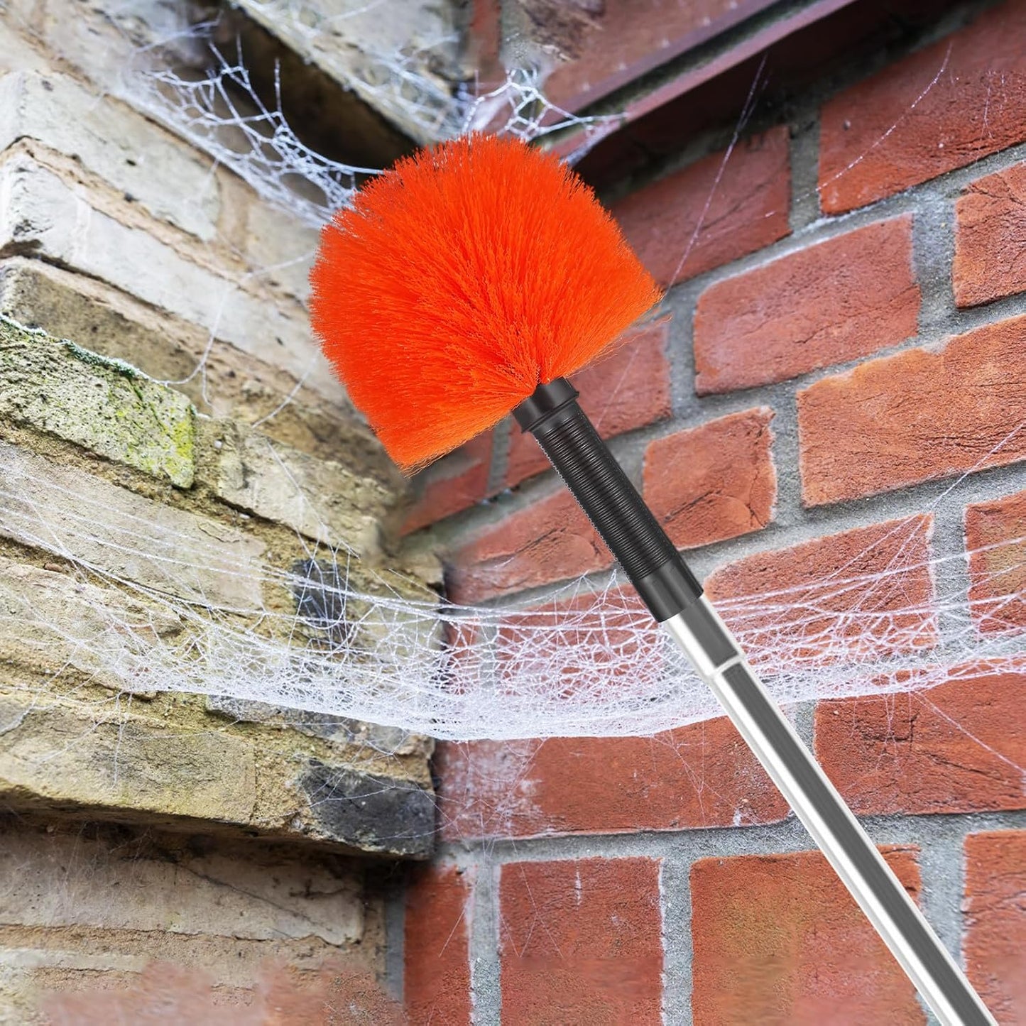 Cobweb Duster Head Spiderweb Brush Handheld Web Remover with Orange Bristles for Indoor Ceiling and Wall Dusting