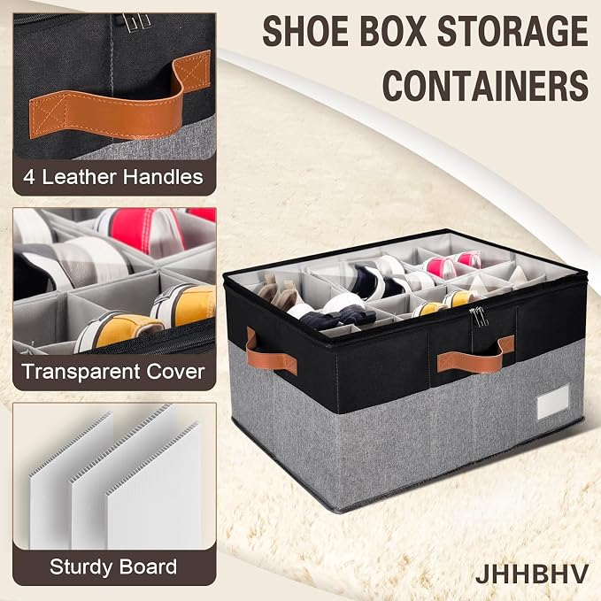 1 Pack Shoe Organizer for Closet, Adjustable Shoe Box Storage Containers - Image 4