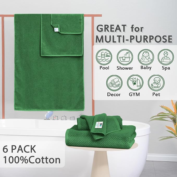 Green Towels, 6 Piece Towels Set - Image 3