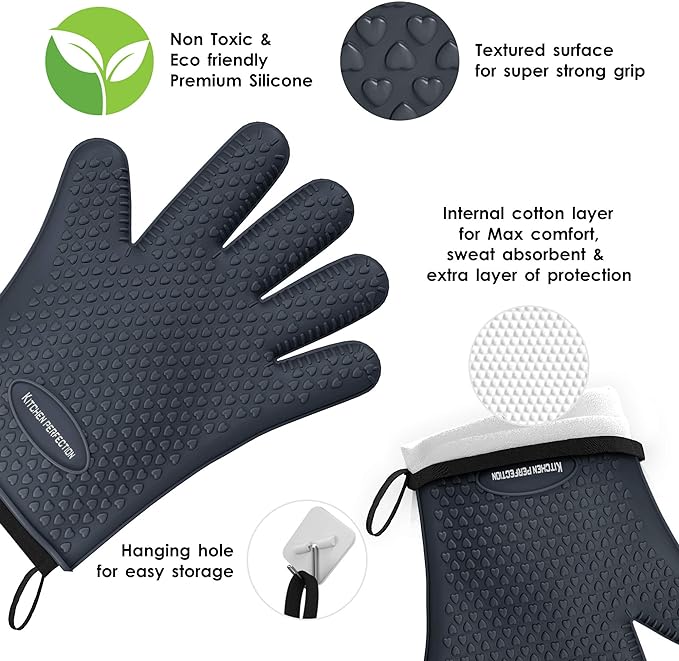 KITCHEN PERFECTION S Silicone Smoker Oven Gloves -Extreme Heat Resistant BBQ - Image 8