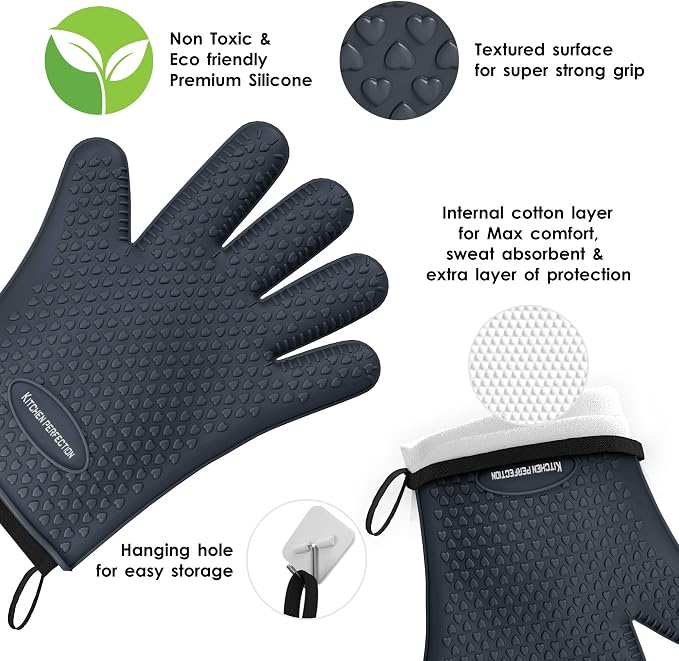 KITCHEN PERFECTION XL Silicone Smoker Oven Gloves-Extreme Heat Resistant BBQ - Image 3
