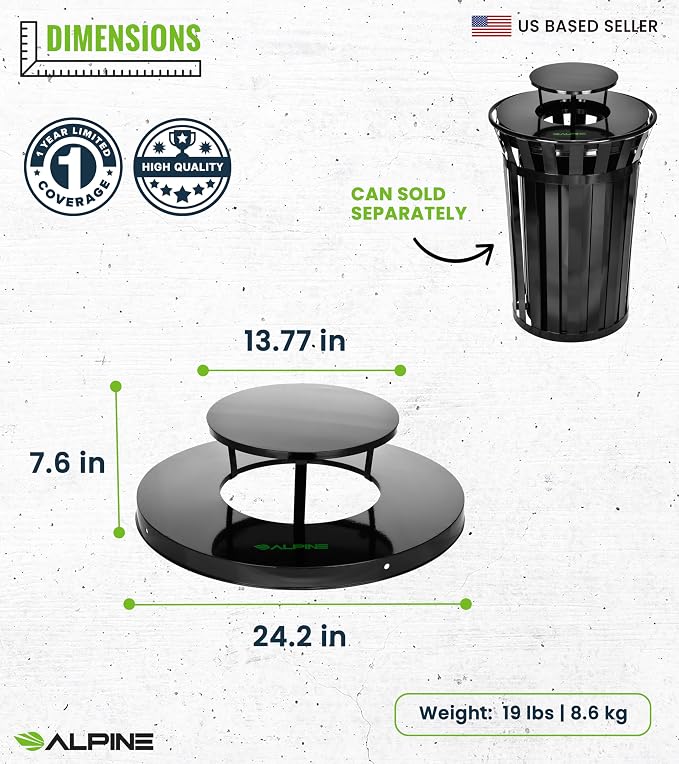 Trash can Lid for Alpine Commercial Outdoor Trash Can - Image 3