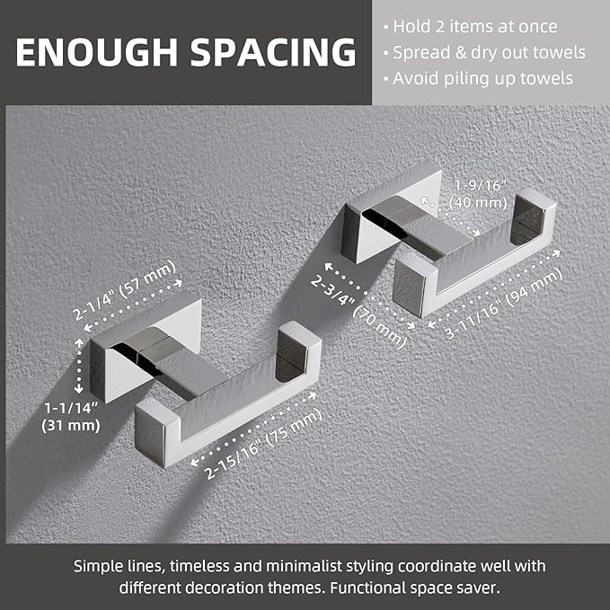 Angle Simple Double Towel Hooks, SUS 304 Stainless Steel Robe Coat Wall Hooks - Image 6