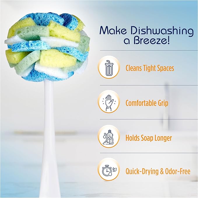 Compac Home Dish Wand Plus Cello, Foam & Scour Sponge Petals Brush and Clean - Image 5