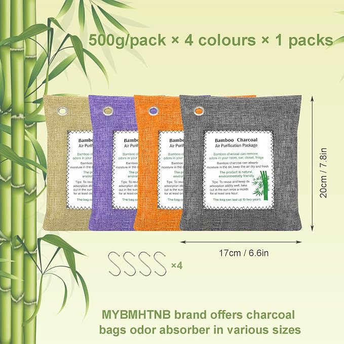 Bamboo Charcoal Bags Odor Absorber 4 Pack×500g Bamboo Charcoal Air Purifying - Image 3