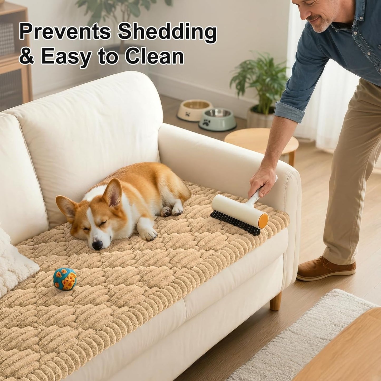 Smiry Couch Cover for Dogs Washable, Non Slip Fuzzy Pet Sofa Protector, Soft Thick Furniture Cover for Sofa, Loveseat and Sectional, Scratch & Pet Hair Resistant (Camel, 27.6" x 59")