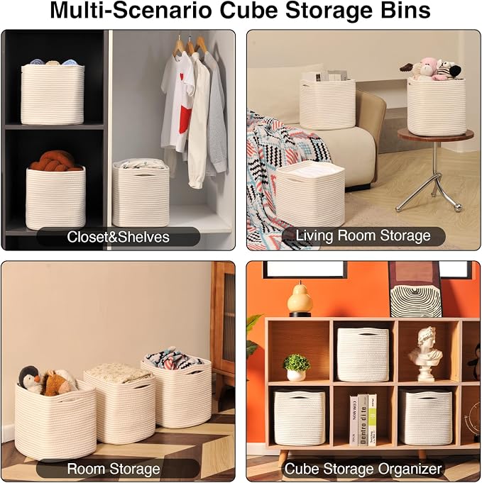 11 Inch Cube Storage Bins, Organizer Bins, Woven Cotton Rope Baskets - Image 4