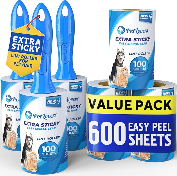 PetLovers Extra Sticky Lint Roller Mega Value Set 600 Sheets by PetLovers