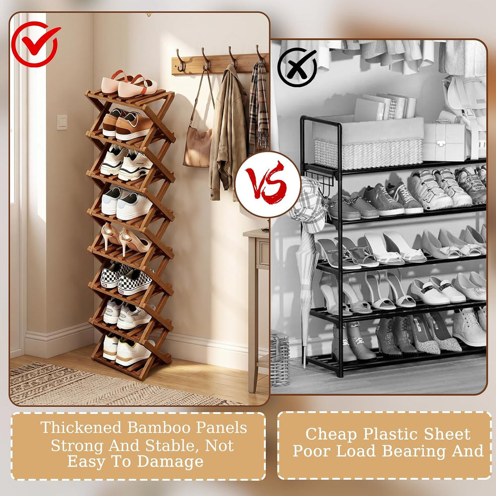 Simcat Bamboo Folding Shoe Rack Free Standing Storage Organizer