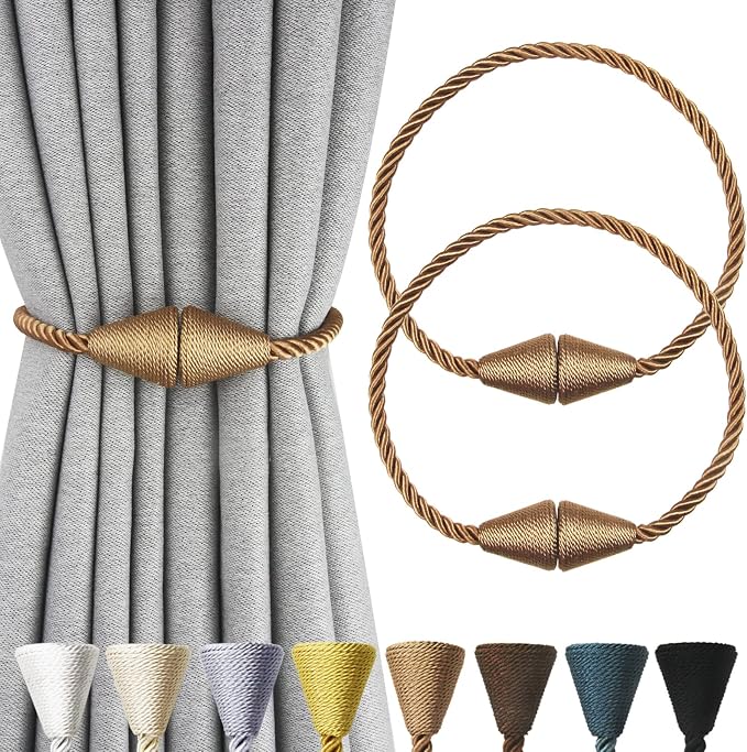 2 Pack Magnetic Curtain Tiebacks Rope Modern Handmade Curtain Tie Backs by CurtianTiebacks