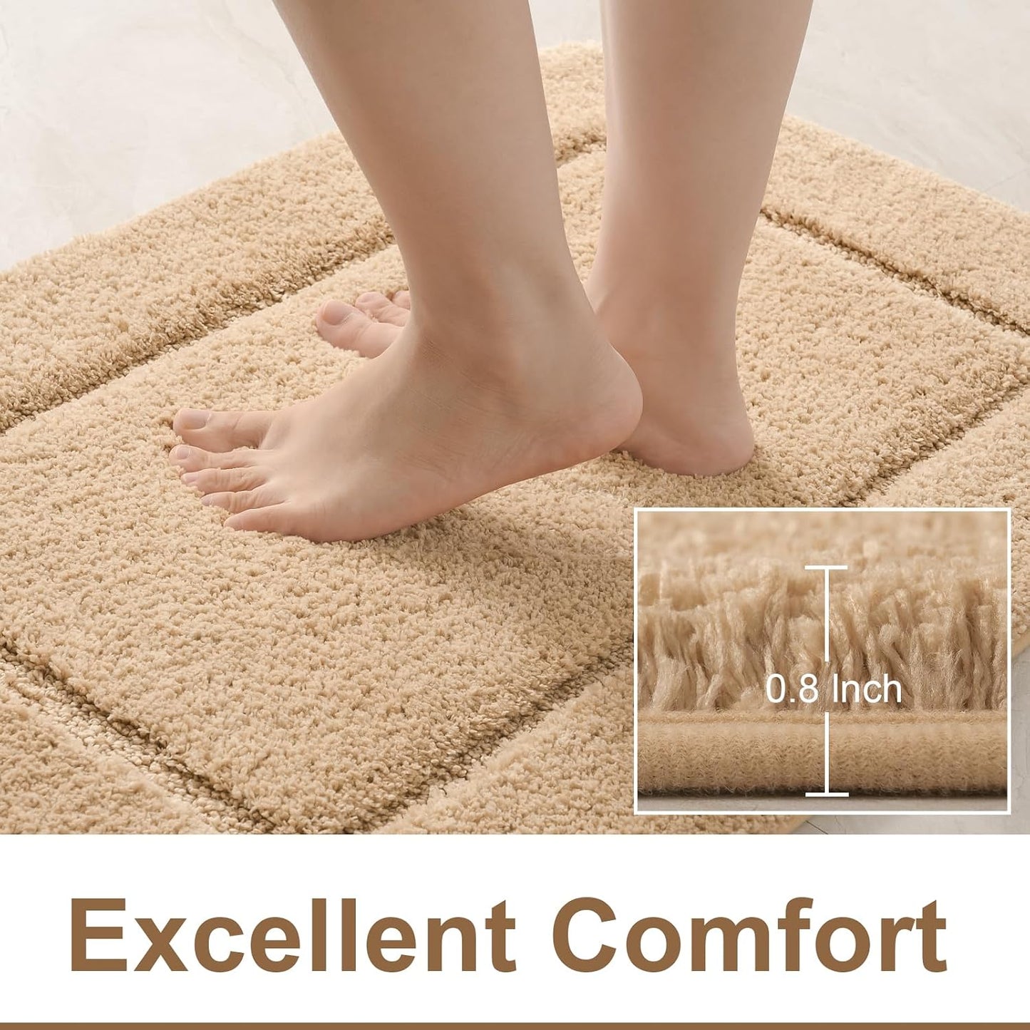 LOCHAS Bathroom Rug Set, Bath Rugs Sets 3 Piece Non Slip Backing, Washable Absorbent Microfiber Bath Mat Set, Soft Cozy Bathroom Mat for Shower Sink Toilet, Beige