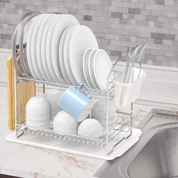 Simple Houseware 2-Tier Stainless Steel Dish Rack - Image 6