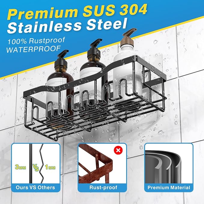 EUDELE Adhesive Shower Caddy, 5 Pack Rustproof Stainless Steel Bath Organizers - Image 5