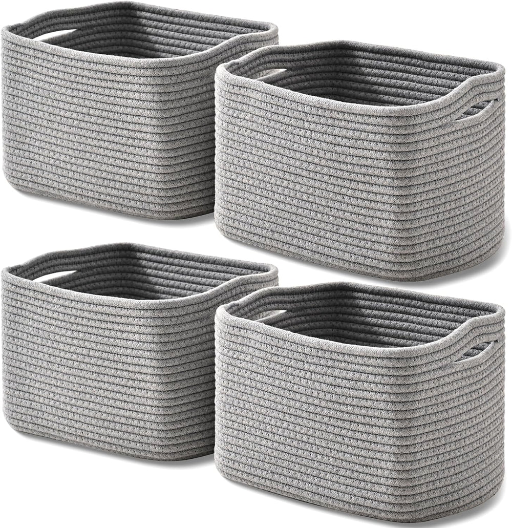 Small Storage Baskets for Shelves Organizing, Woven Cotton Rope Baskets for