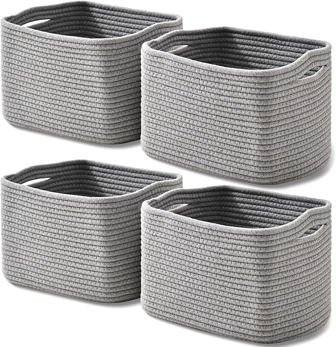 Small Storage Baskets for Shelves Organizing, Woven Cotton Rope Baskets for by ICERZCZ