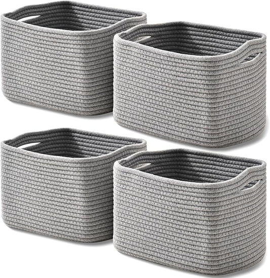Small Storage Baskets for Shelves Organizing, Woven Cotton Rope Baskets for by ICERZCZ