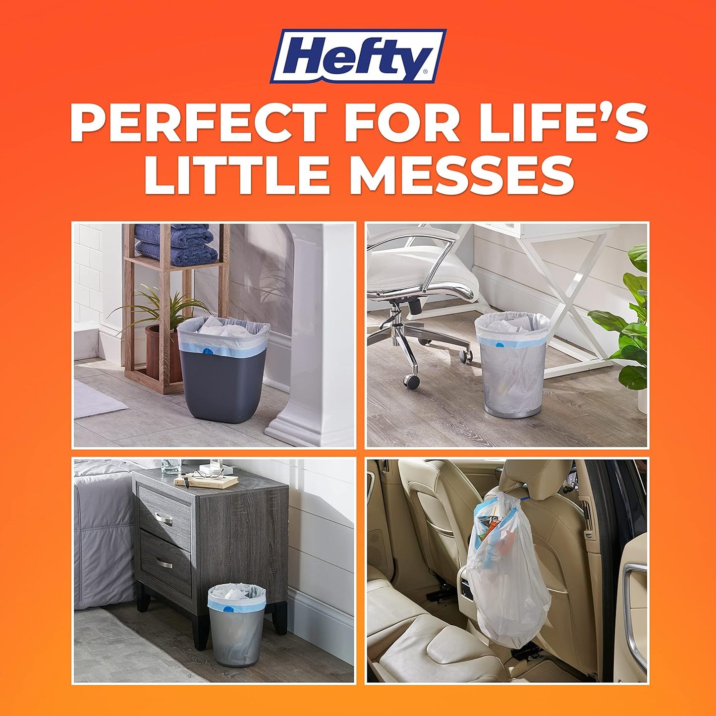Hefty 4 Gallon Small Trash Bags, White, Fabuloso Lavender Scent, 52ct | Drawstring Closure, 4G Small White Trash Bags for Bathrooms, Dorm Rooms, Home Offices, Scented, Continuous Odor Control