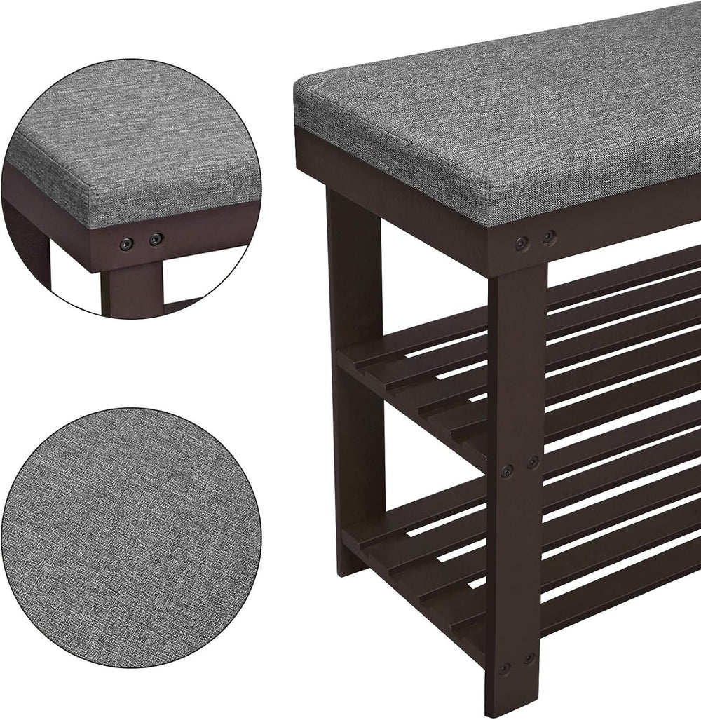 SONGMICS Bamboo Shoe Bench, 3-Tier Shoe Rack, 11.9 x 28.3 x 19.2 Inches
