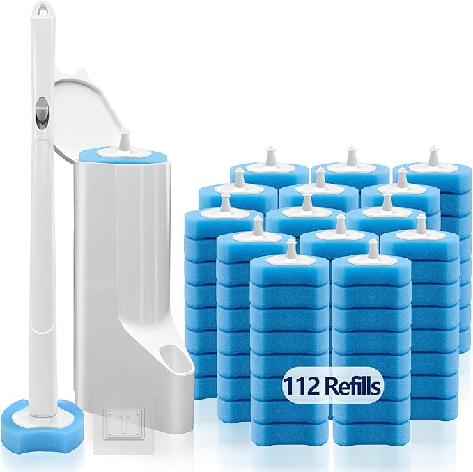 Disposable Toilet Brush with 112 Refills, Toilet Bowl Wand and Holder, Toilet by HOMEBETTER