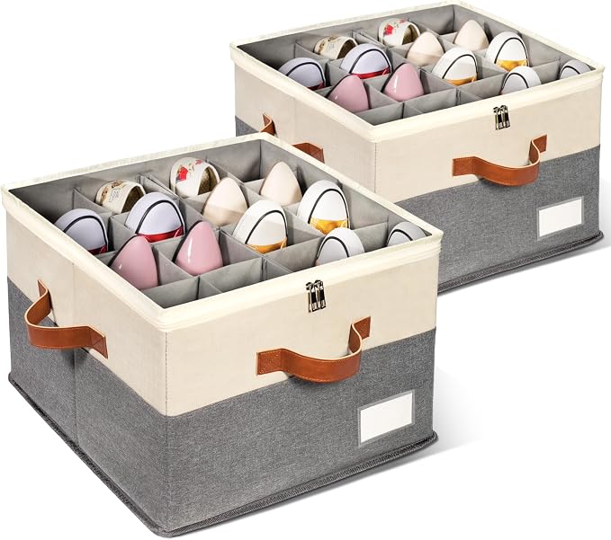 2 Pack Shoe Organizer for Closet, Adjustable Shoe Box Storage Containers by JHHBHV