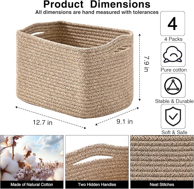 Small Storage Baskets for Organizing, Woven Storage Baskets for Shelves - Image 2