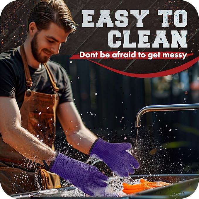 KITCHEN PERFECTION Silicone Smoker Oven Gloves -Extreme Heat Resistant BBQ - Image 7