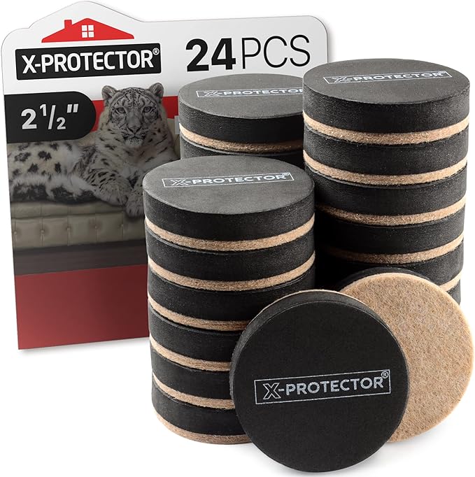Felt Furniture Sliders Hardwood Floors X-PROTECTOR – 24 PCS 2 1/2 inch by X-Protector
