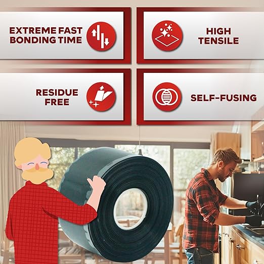 XFasten Self Fusing Silicone Tape Waterproof – 1" x 36 Feet Black, Self - Image 3