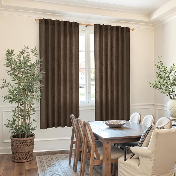 YoungsTex Brown Linen Curtains for Living Room 63 Inches Long, Chocolate Semi - Image 2