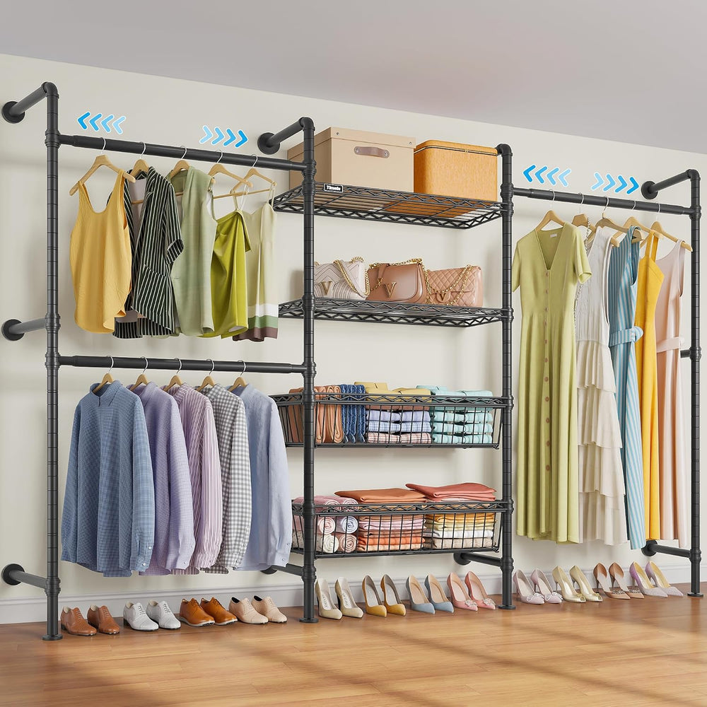 Timate X3 Expandable Heavy Duty Clothes Rack Wall Mounted Clothing Rack for H...