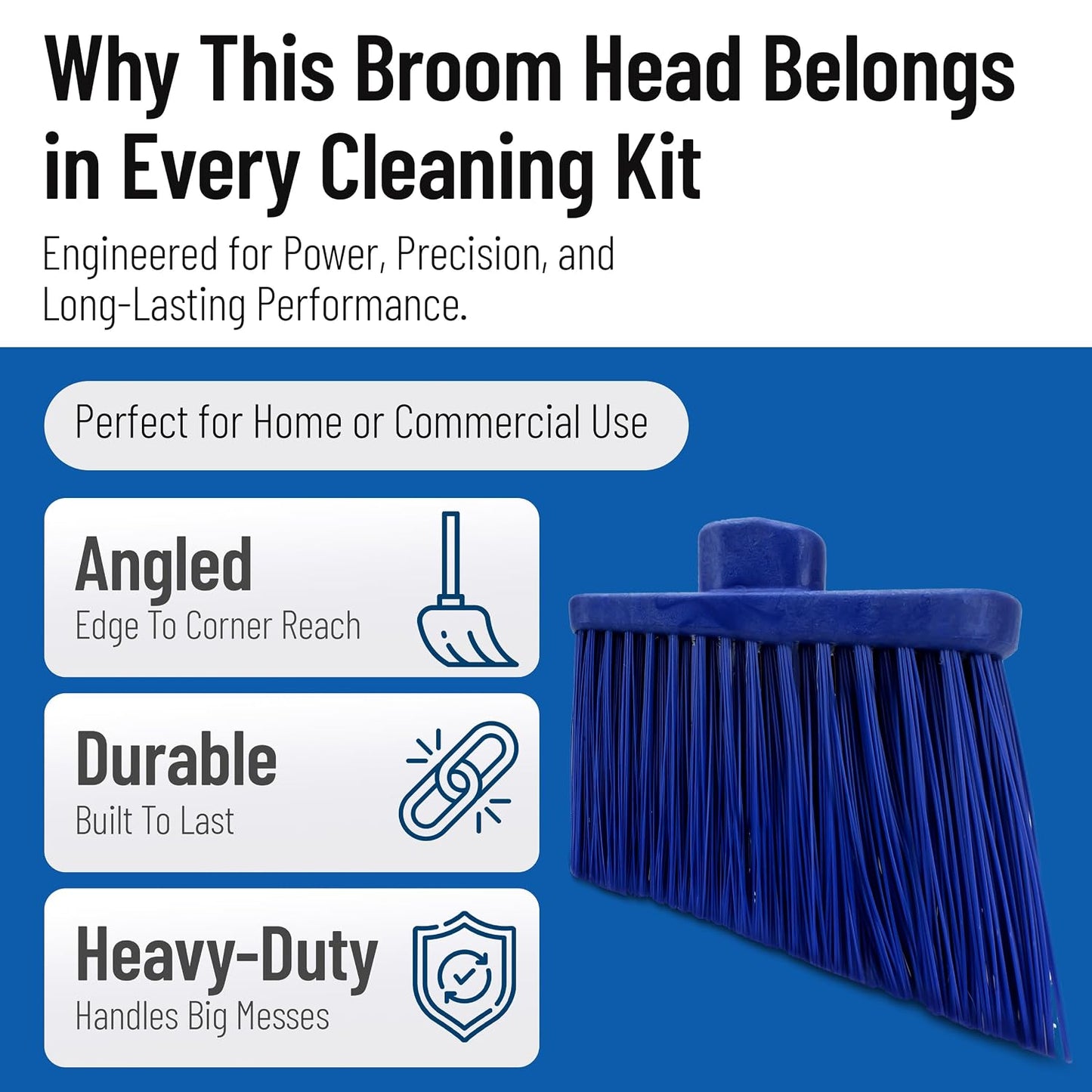 SPARTA Broom Head Angled, Un-Flagged for Large Debris Indoor, Outdoor, Home, Restaurant, Lobby, Office, Plastic, 12 Inches, Blue
