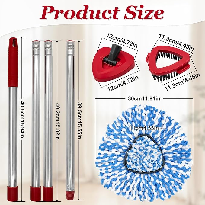 Spin Mop Handle, Mop Heads Replacements, Scrubber Mop Head and Mop Base Combo - Image 3