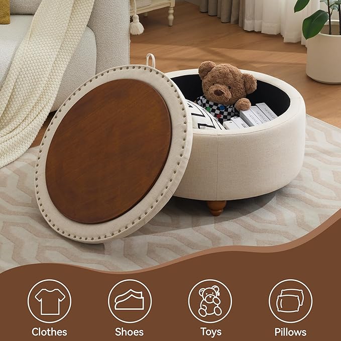 30Inch Round Storage Ottoman - Image 6