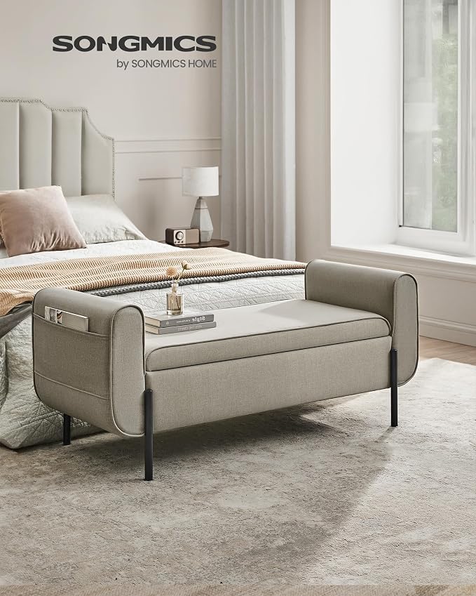 SONGMICS Storage Bench with Armrests, Ottoman with Storage - Image 2
