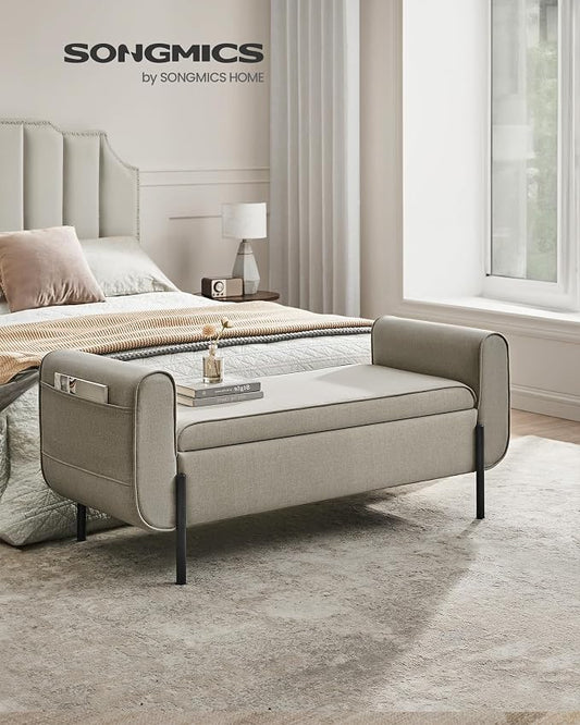 SONGMICS Storage Bench with Armrests, Ottoman with Storage - Image 2