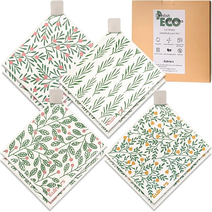 Swedish Dishcloths for Kitchen, 8 Pack Green Reusable Paper Towels by Eulnars