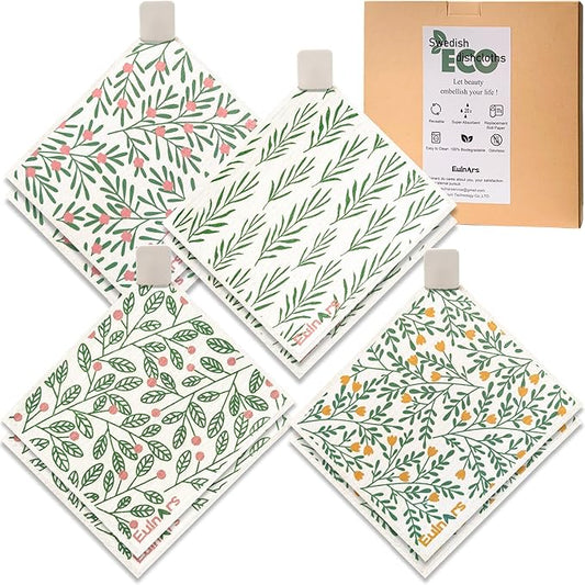 Swedish Dishcloths for Kitchen, 8 Pack Green Reusable Paper Towels by Eulnars
