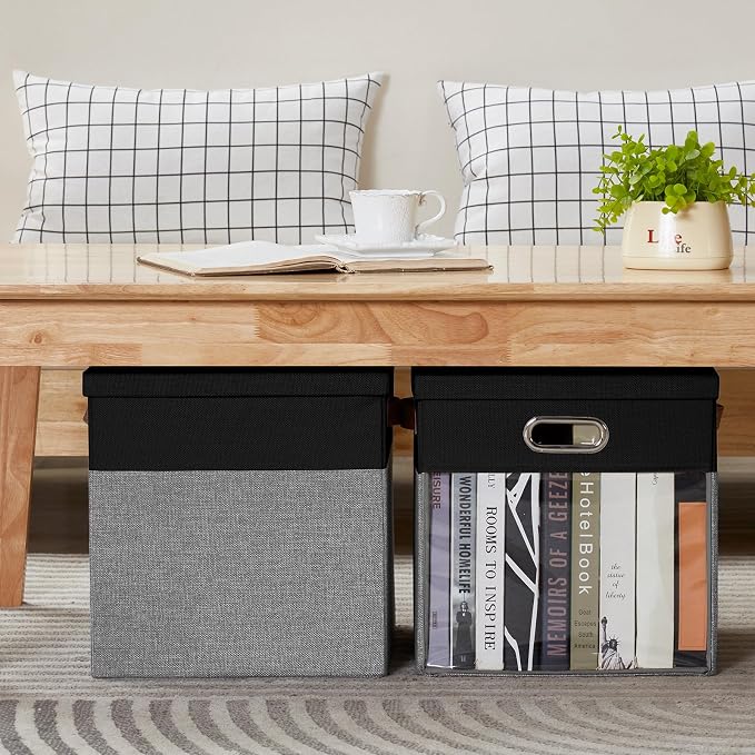 Fabric Storage Cubes with Clear Windows and Lids, Decorative Storage Boxes - Image 7