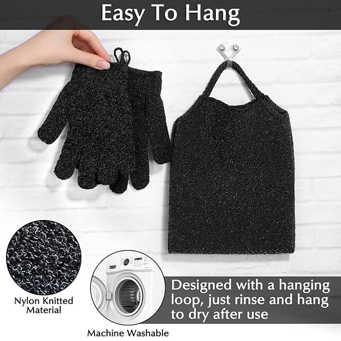 Anezus Exfoliating Back Scrubber Bath Gloves Set, Exfoliating Shower Towel - Image 5