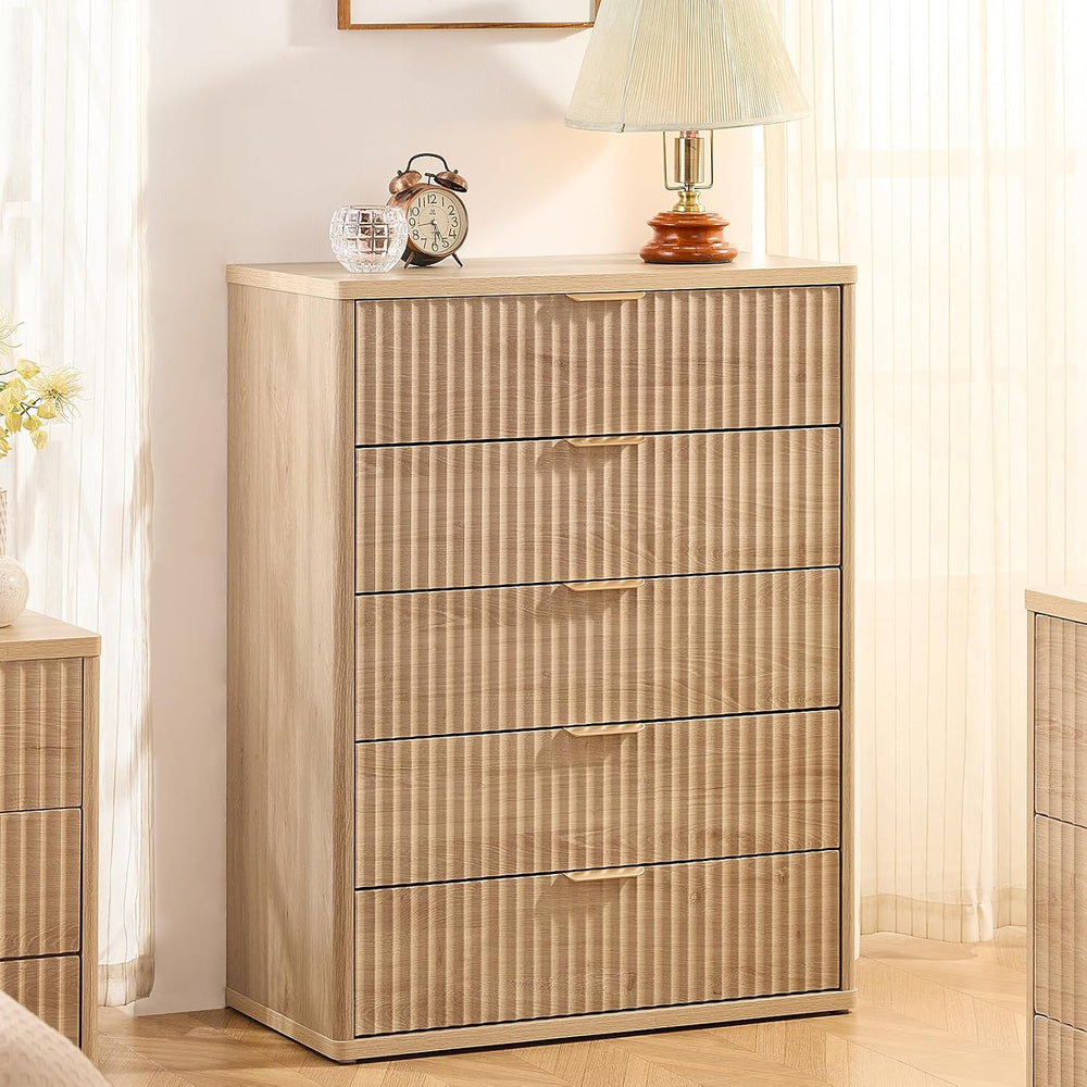 LEYAOYAO Fluted 5 Drawers Dresser for Bedroom, 41" Tall Modern Chest of ...