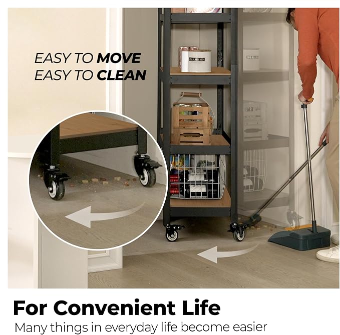 HOMEDANT House 5-Tier Metal Rolling Cart Shelf Rack Casters Heavy Duty - Image 8