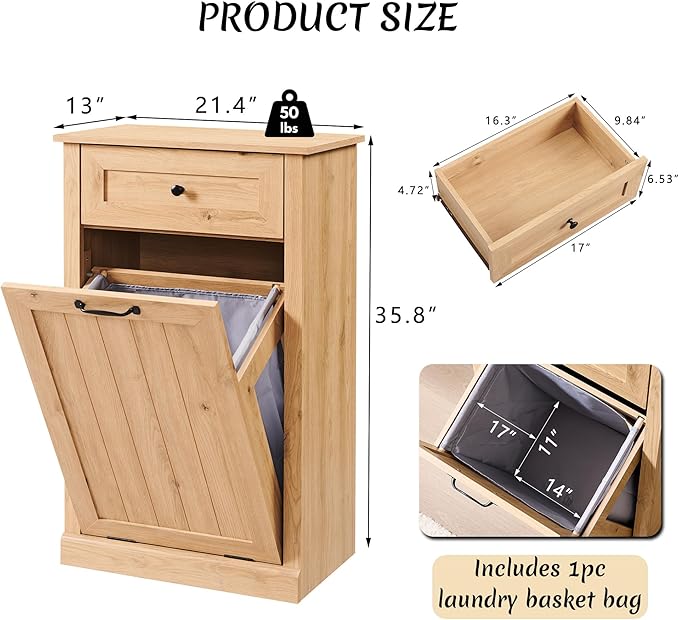 Tilt Out Laundry Hamper Cabinet, 10 Gallon Farmhouse Trash Can Cabinet - Image 2