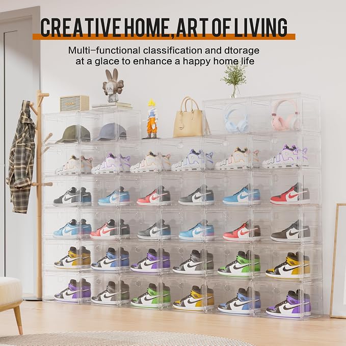 KEFA XL Shoe Storage Box Organizer, 8 Pack Shoe Boxes Clear Plastic Stackable - Image 2
