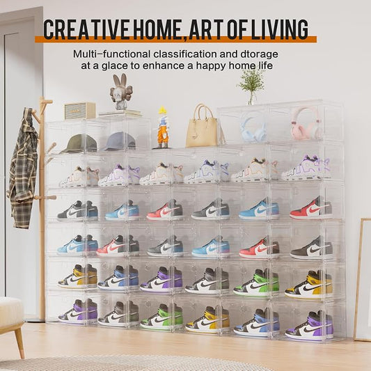 KEFA XL Shoe Storage Box Organizer, 8 Pack Shoe Boxes Clear Plastic Stackable - Image 2