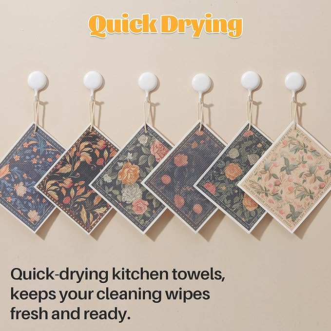 JOYMOOP 12 Pack Decorate Cleaning Cloth, Reusable Absorbent Dish Towels - Image 8