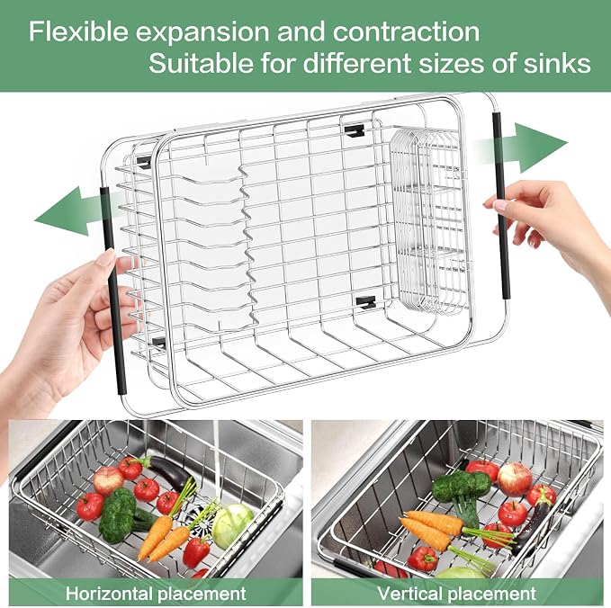 Large Sink Dish Drying Rack, Expandable 304 Stainless Steel Metal Dish Drainer - Image 6