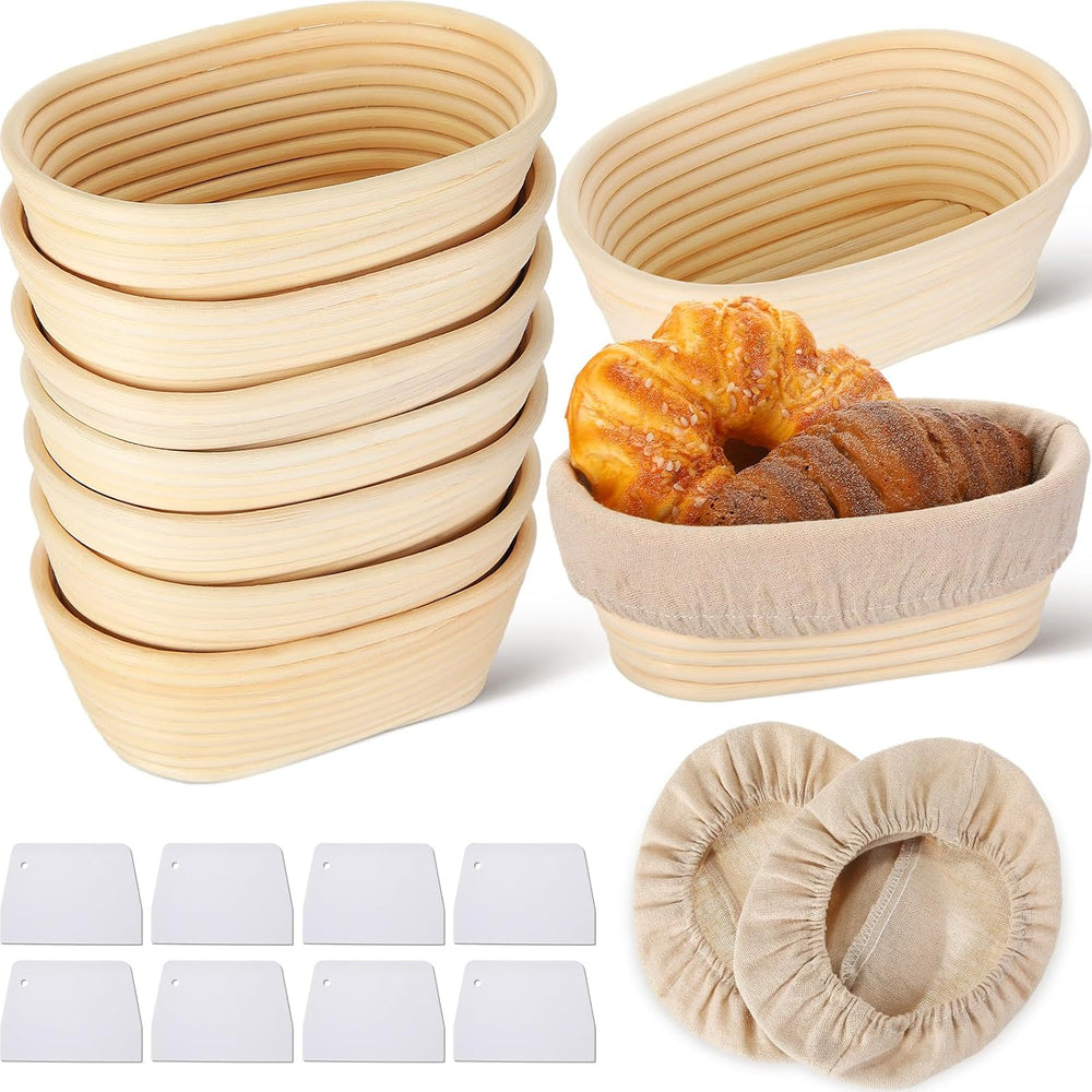 Gejoy 8 Pack Oval Banneton Bread Proofing Basket Sourdough Bowl 8 Inch